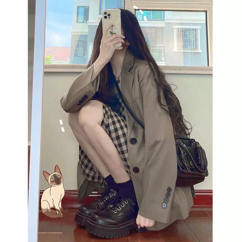 Коричневый блейзер для миниатюрных женщин, весна-осень 2025, новый высококачественный уличный стиль, корейский повседневный блейзер