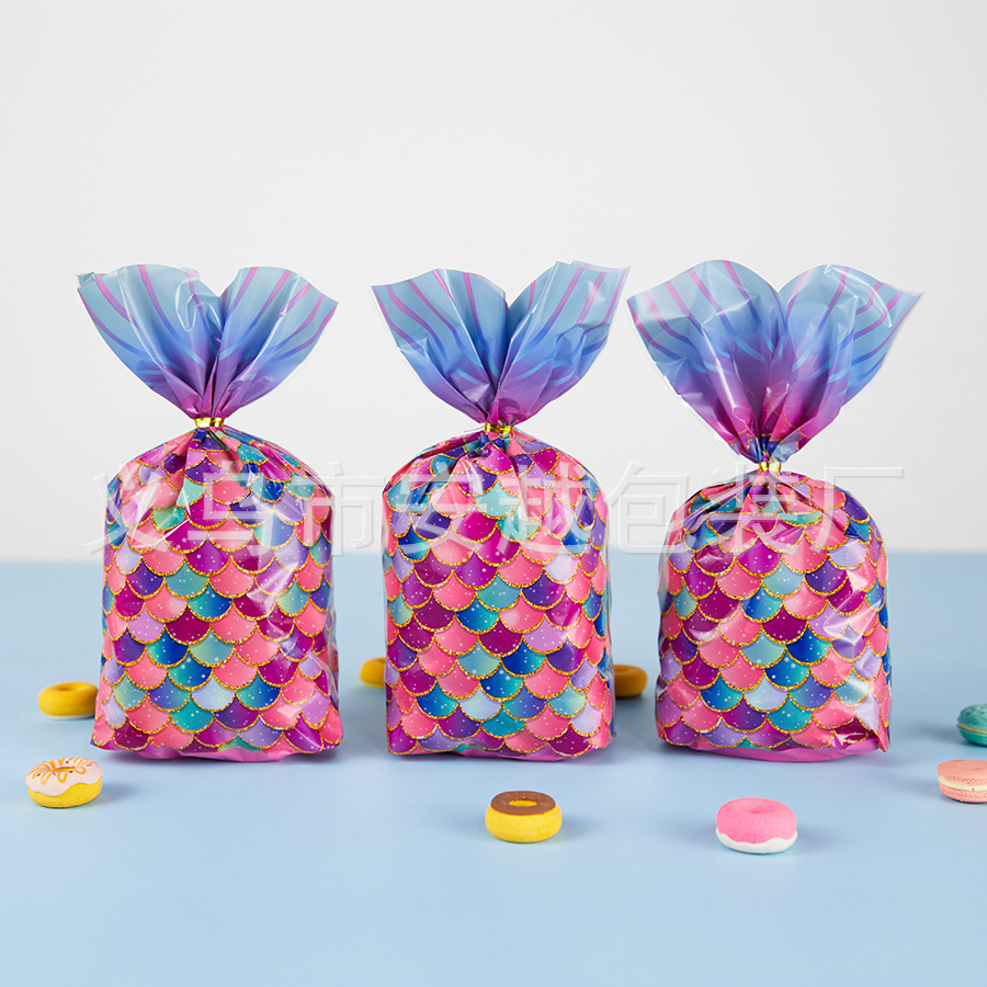 Comercio exterior en stock nuevo OPP sirena cóncava sirena fiesta de cumpleaños bolsa de regalo bolsa de caramelo de celofán