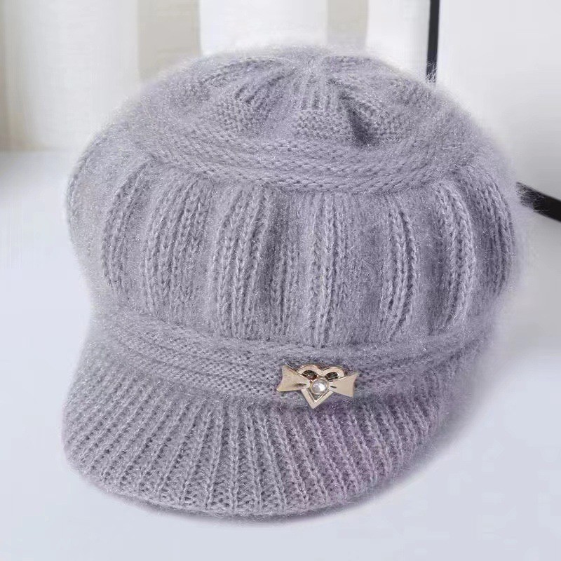 Winter thick warm middle-aged elderly knitted cap new style fleece-lined elderly women's hat ladies' baseball cap ear protection cap