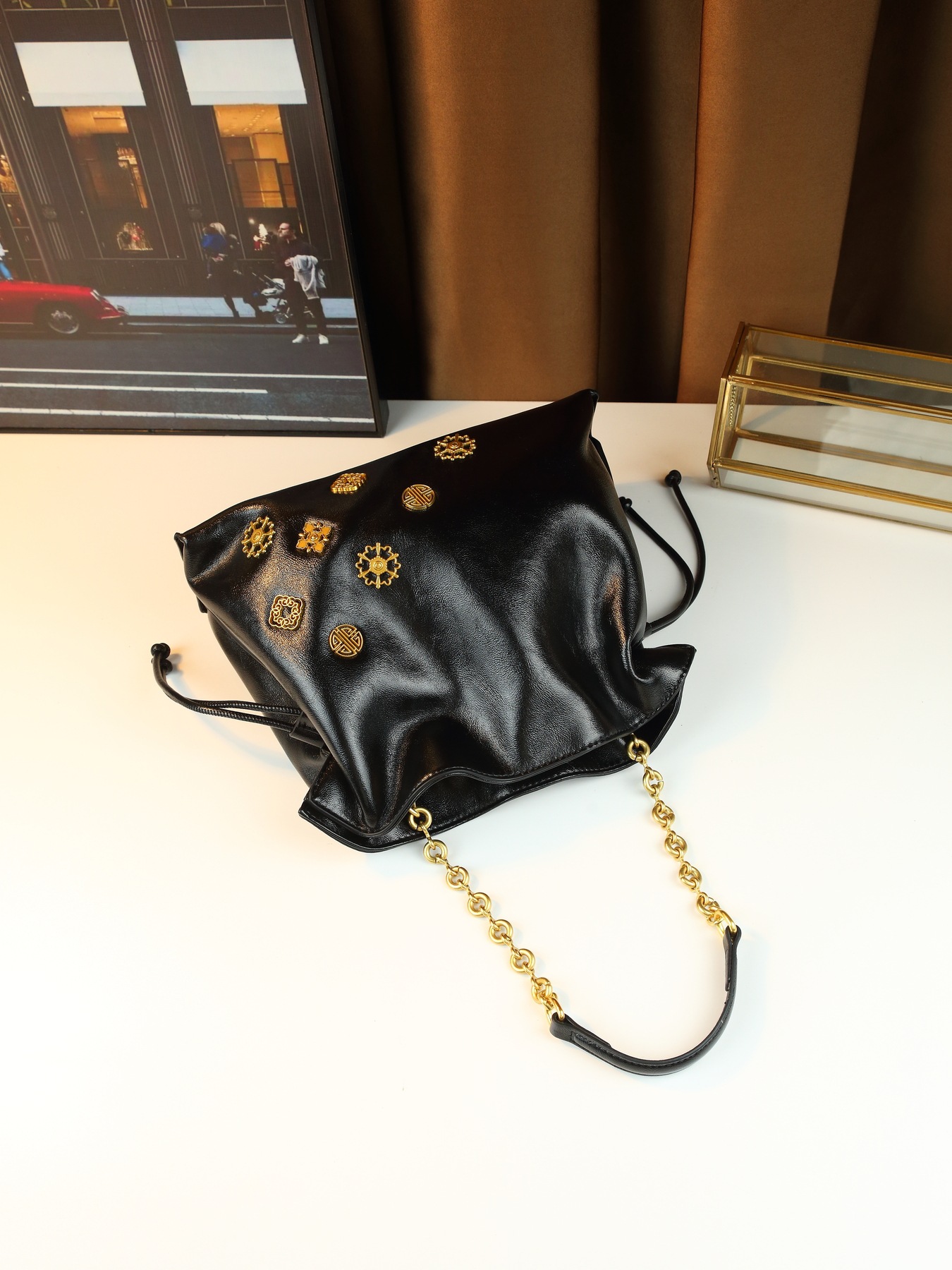 Pleated Drawstring Bucket Bag For Women Summer Shoulder Handbag_voghion.com
