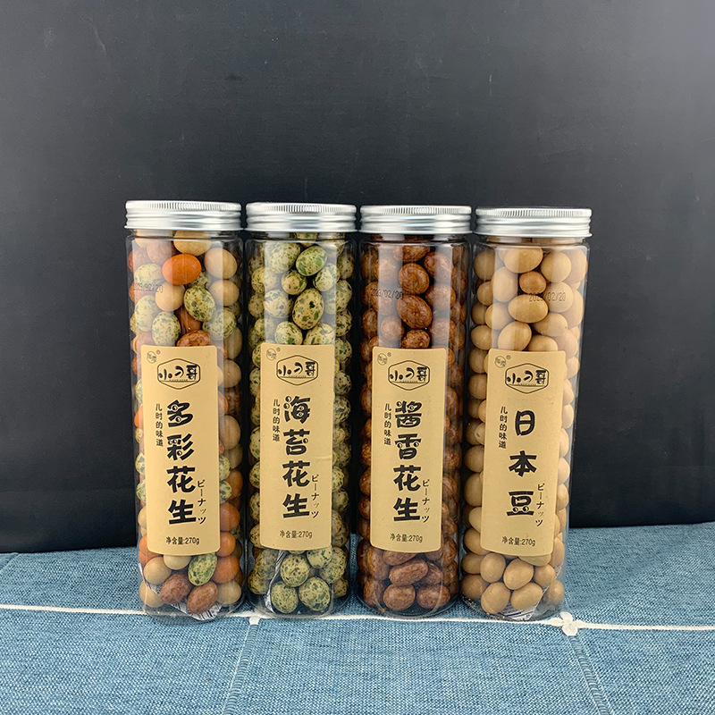 小刁哥魚皮花生醬香海苔日本豆多彩花生豆罐裝裹衣花生仁一箱24罐