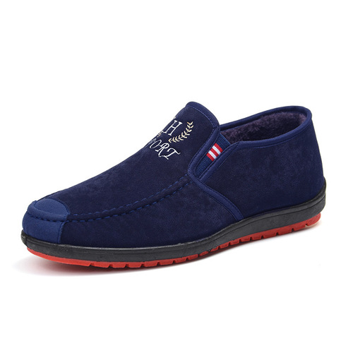 Old Beijing cloth shoes men's winter Korean version warm slip-on thickened casual cotton shoes canvas cotton shoes flat bottom work shoes