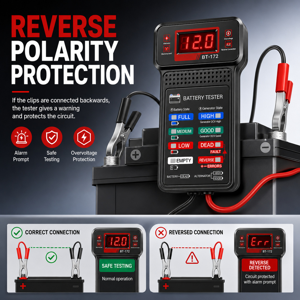BT172 Professional-Grade Car Battery Tester, One-Click Diagnostic for Lifespan and Capacity, Intelligent Car Battery Detection