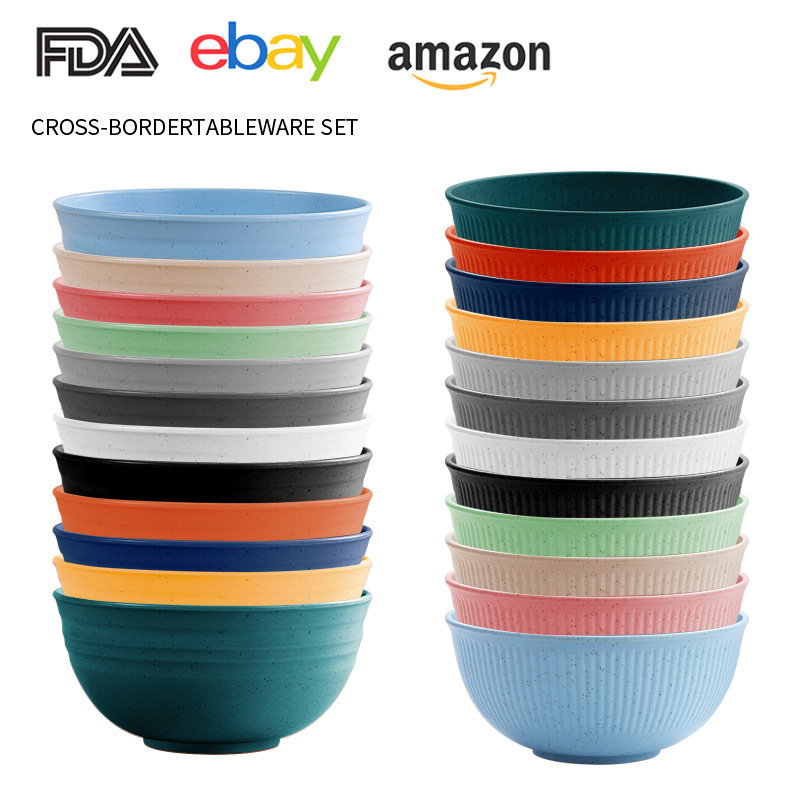 Cross-border TK for wheat straw bowl hotel meals 15cm rice bowl Macaron color vertical grain bowl LOGO