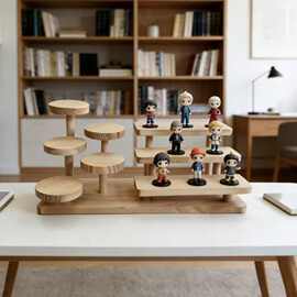 木质桌面多层盲盒手办收纳架阶梯式玩偶陈列架实木多功能置物架