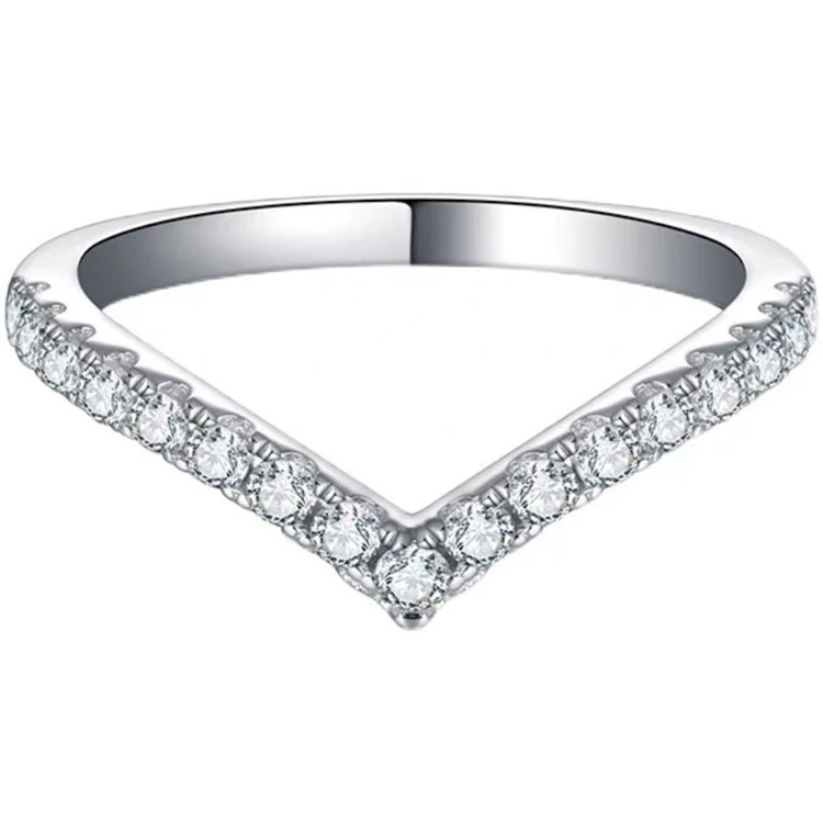 Half circle row diamond ring simple D color FL clarity moissanite diamond ring wild broken diamond tail ring V row ring