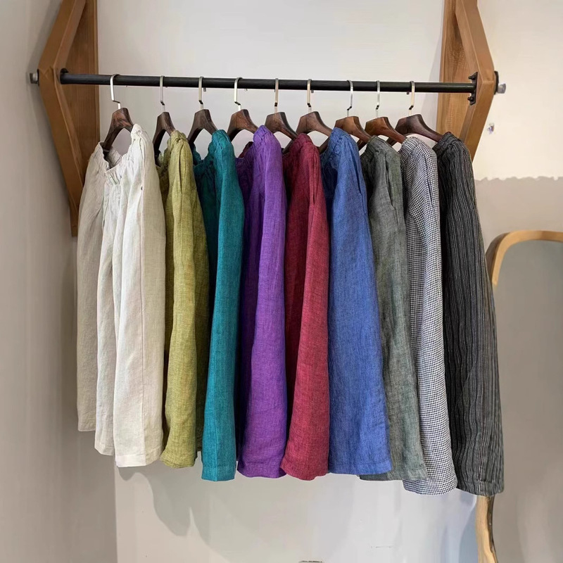 Vintage Artistic Linen Culottes Women's Summer New Loose Casual All-match Loose Waist Lace-up Large Cuff Cropped Pants