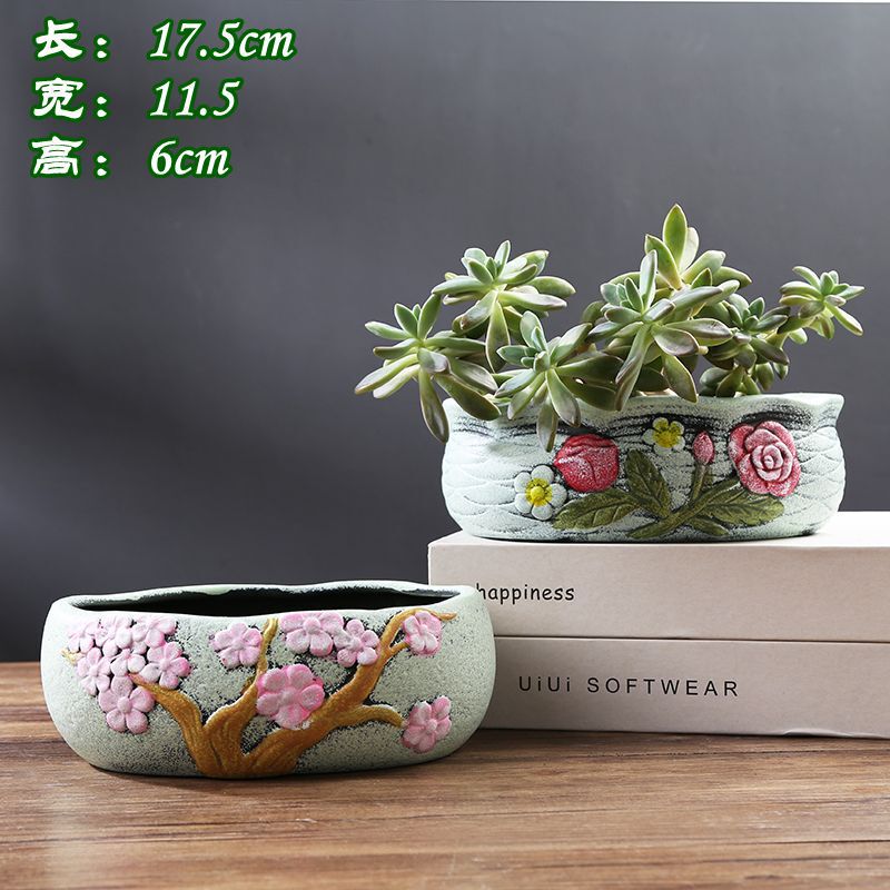 Large-Diameter Combination Platter Ceramic Stoneware Flower Pot Lithops Succulent Personalized Creative Rectangular Pot Clearance Sale