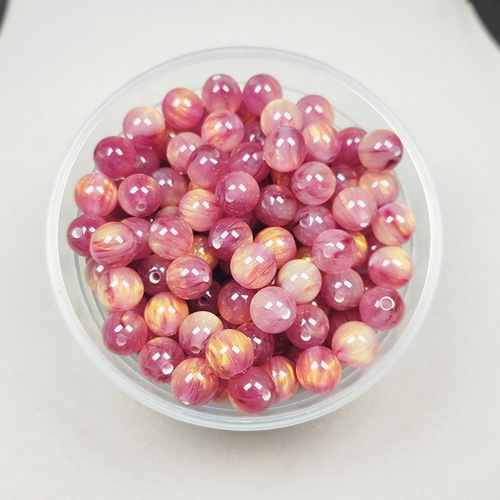 Resin imitation tiger eye stone cloud round beads colorful light flash 10mm straight hole loose beads DIY bracelet Buddha beads bead accessories