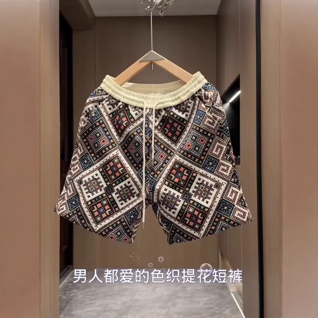 Verano hombre nuevo tejido Jacquard casual pantalones de playa estilo de moda suelta transpirable pantalones de playa