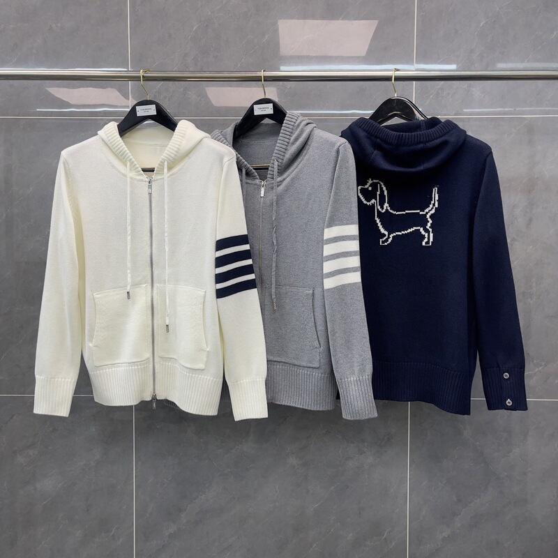 Trendy TB Spring New Back Puppy Pattern Jacquard Zipper Cardigan Hooded Sweater Women's Fashion All-Match