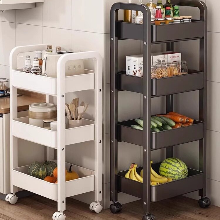 Kitchen storage rack, small trolley, floor-standing, household, movable, multi-layer shelf, multifunctional fruit and vegetable basket storage rack