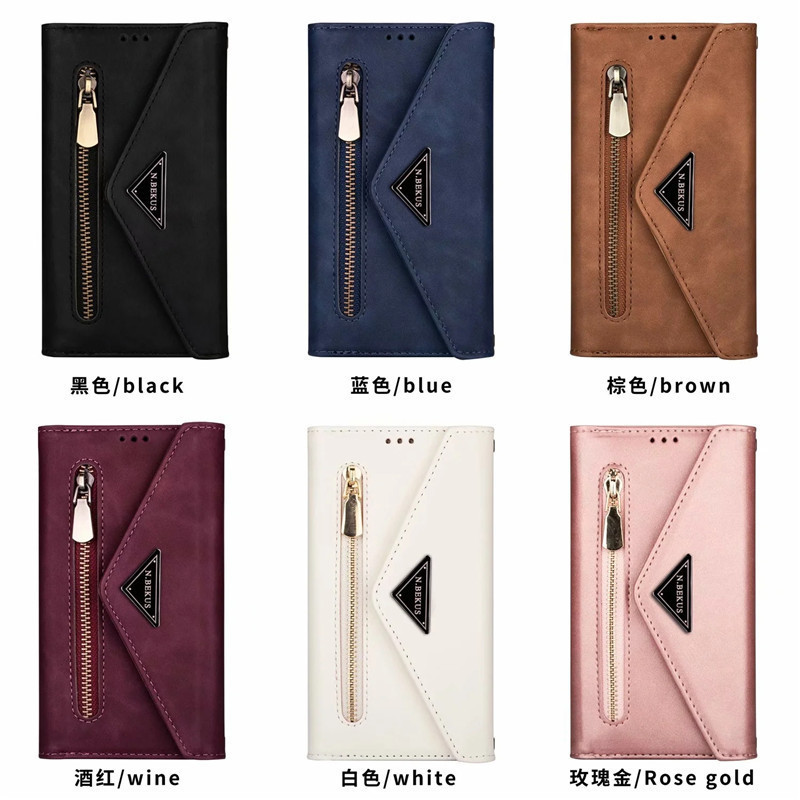 Suitable for iPhone12 Mobile Phone Leather Case Apple 11 Skin Sense Multi-card Bag Zipper Protective Case Note20/P40 Red Rice