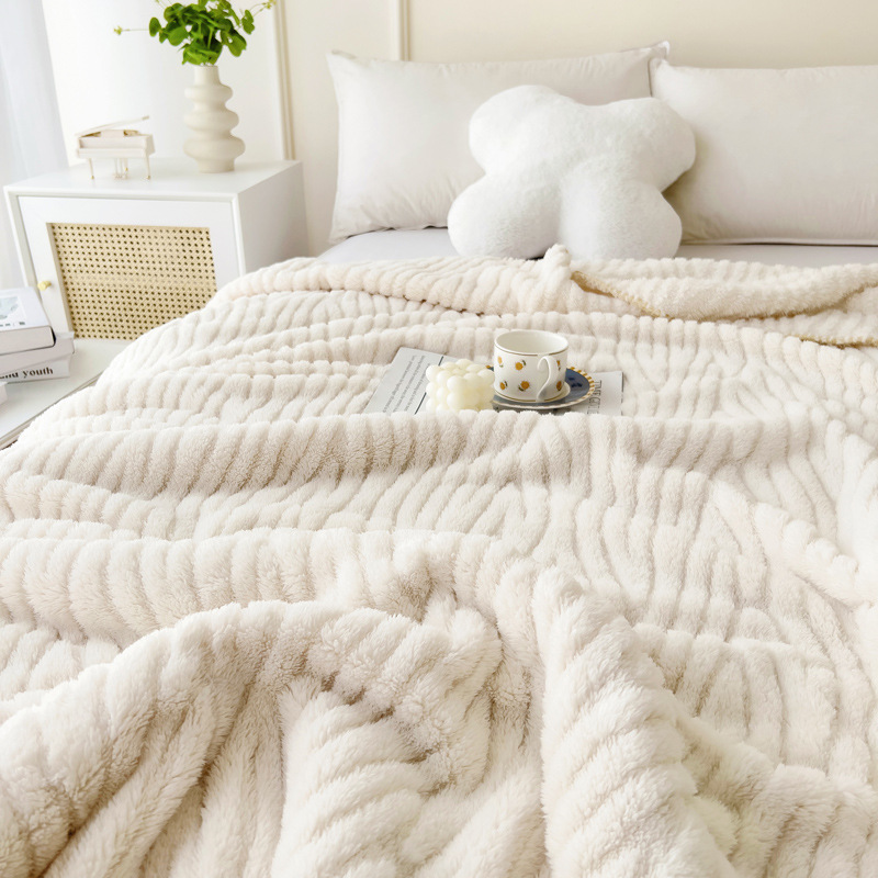 Home & Garden Neue einfache Jacquard-Decke aus bequemem Baumwollsamt mit warmem Schalenrand, Freizeitdecke, multifunktionale, einfarbige Decke_voghion.com