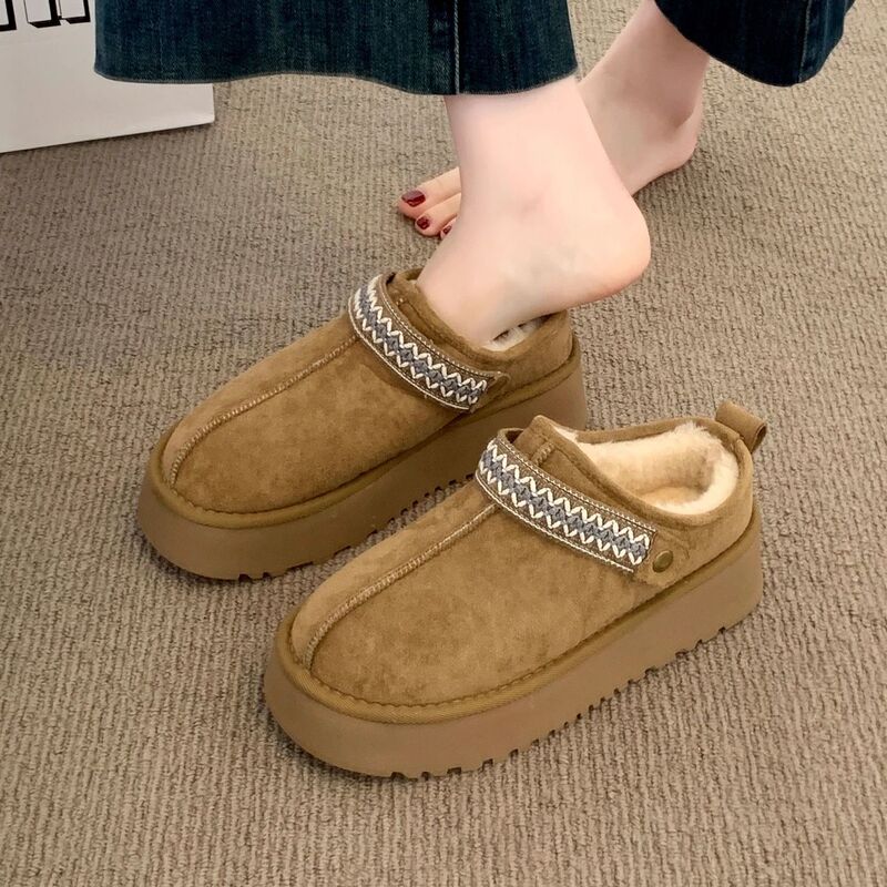 Thick-Soled Closed-Toe Cotton Slippers for Women, Suitable for Outdoor Wear, 2026 Autumn and Winter New Style, Slip-On Half Slippers for Pregnant Women, Snow Boots, Cotton Shoes
