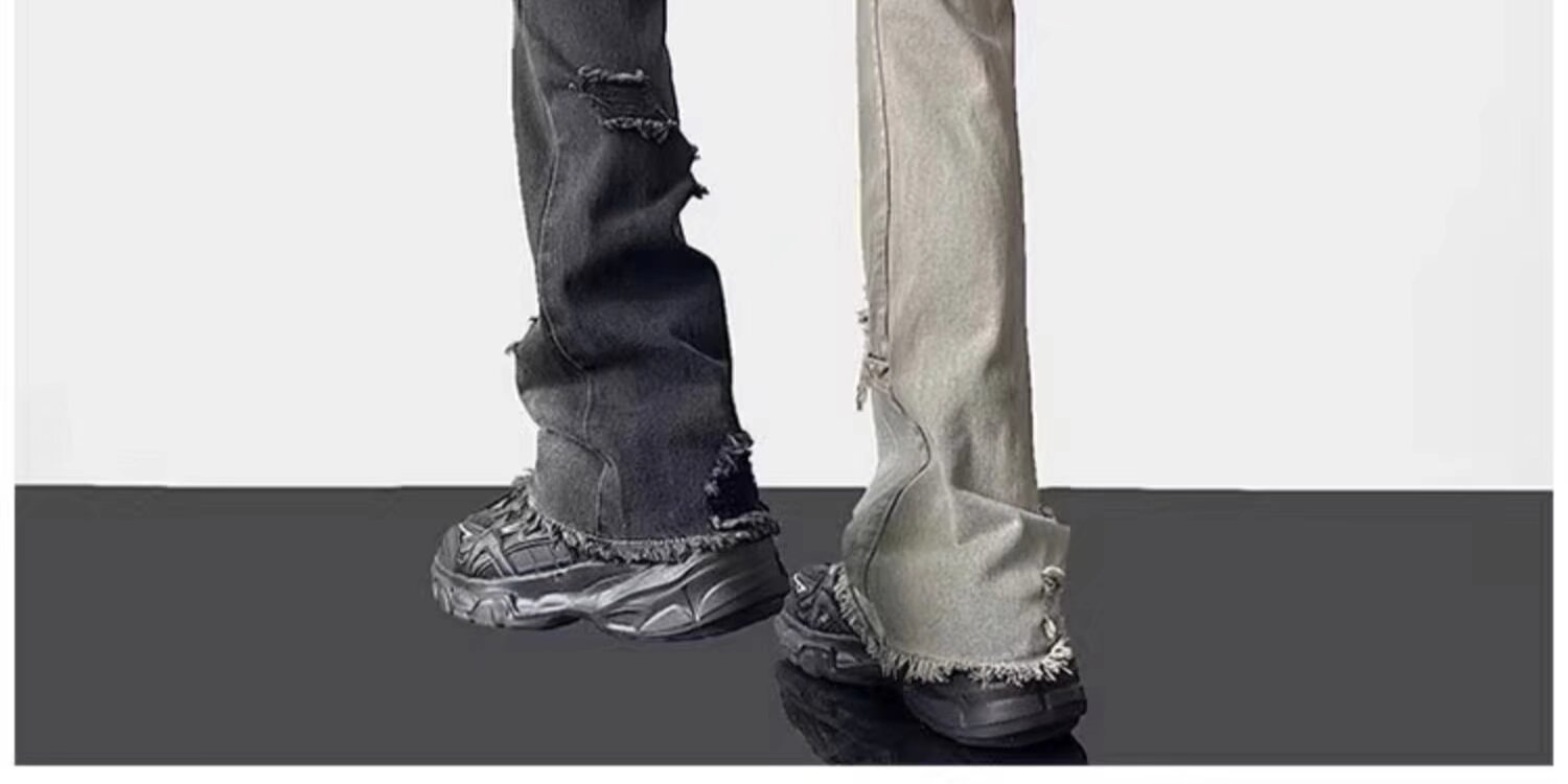 Men's Patchwork Color Block Ripped Jeans High Street Straight_voghion.com