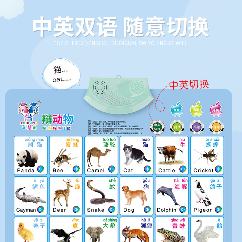 早教有聲掛圖 兒童寶寶電子發聲銅版紙掛畫字母認知智慧魚掛