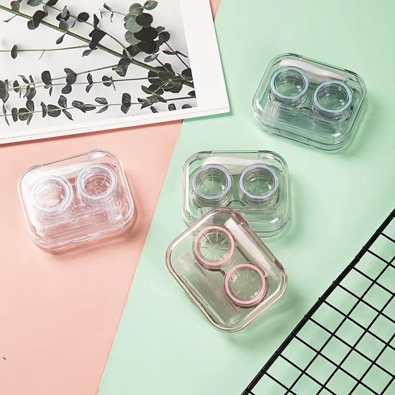 Korean version of high-looking transparent contact lens storage box for female students, leak-proof all-in-one simple and portable contact lens case