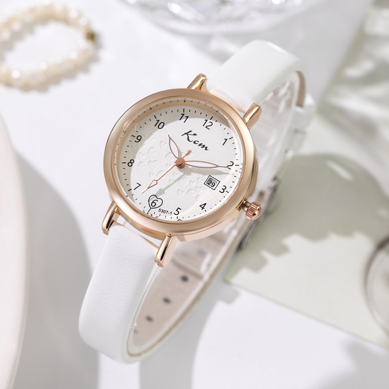Kcm calendrier simple fille élégante imperméable à l'eau lumineuse mode mince sangle petite école moyenne étudiant Jeune femme montre