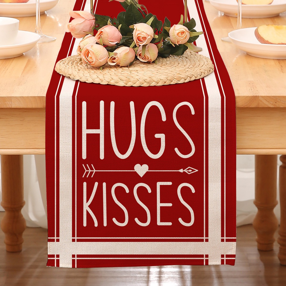 Camino de mesa temático de San Valentín para decoración transfronteriza, mantel rojo estampado de Amazon, decoración de restaurante, estilo nórdico, decoración del hogar, tira larga