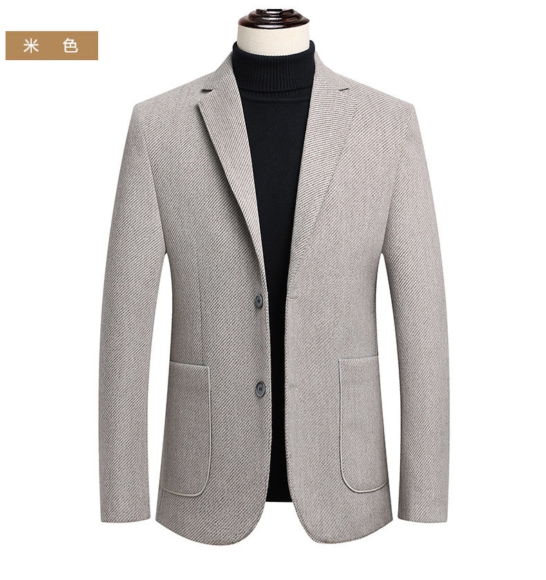 Áo vest nam dạ len dày dáng ôm, cổ vest hai nút, tay dài, phong cách công sở — Màu be, Xanh tím than chi tiết 14