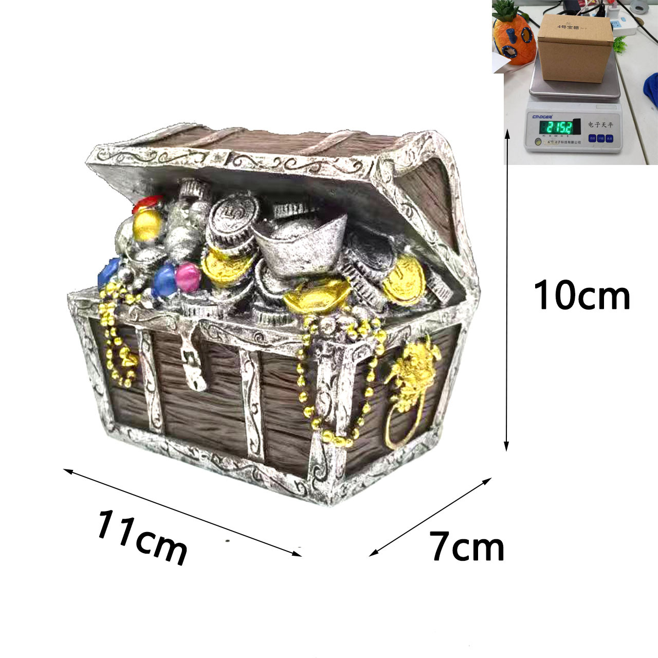 Artesanías decoración tesoro caza Rana personas tesoro caja peces tanque acuario paisaje decoración miniatura paisaje swing resina fregadero fondo