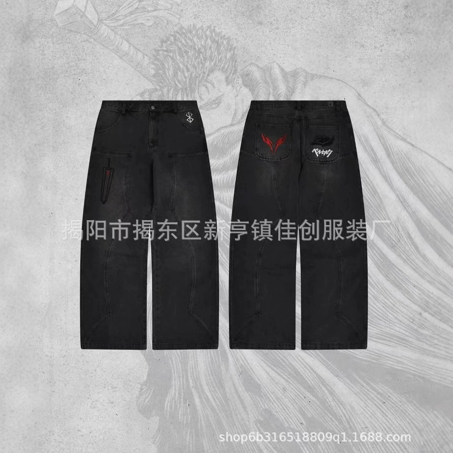 Винтажные вышитые весенне-осенние новые джинсы для мужчин и женщин, модные универсальные модные брюки, трансграничная внешняя торговля, персонализированный уличный стиль