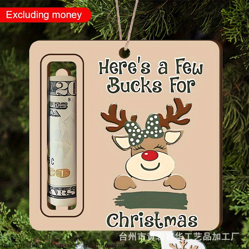 Cross-Border Christmas Wooden Money Clip Ornaments with Christmas Reindeer Design, Perfect Gifts for Holiday Tree and Christmas Home Decoration