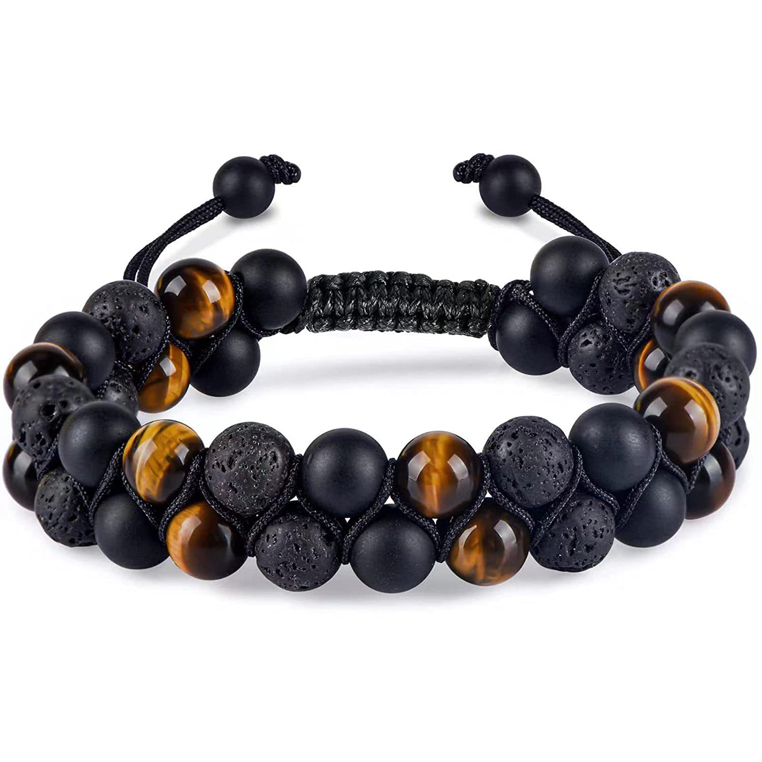 Title 5, Natural Stone Tiger Eye Woven Double-layer Adju...