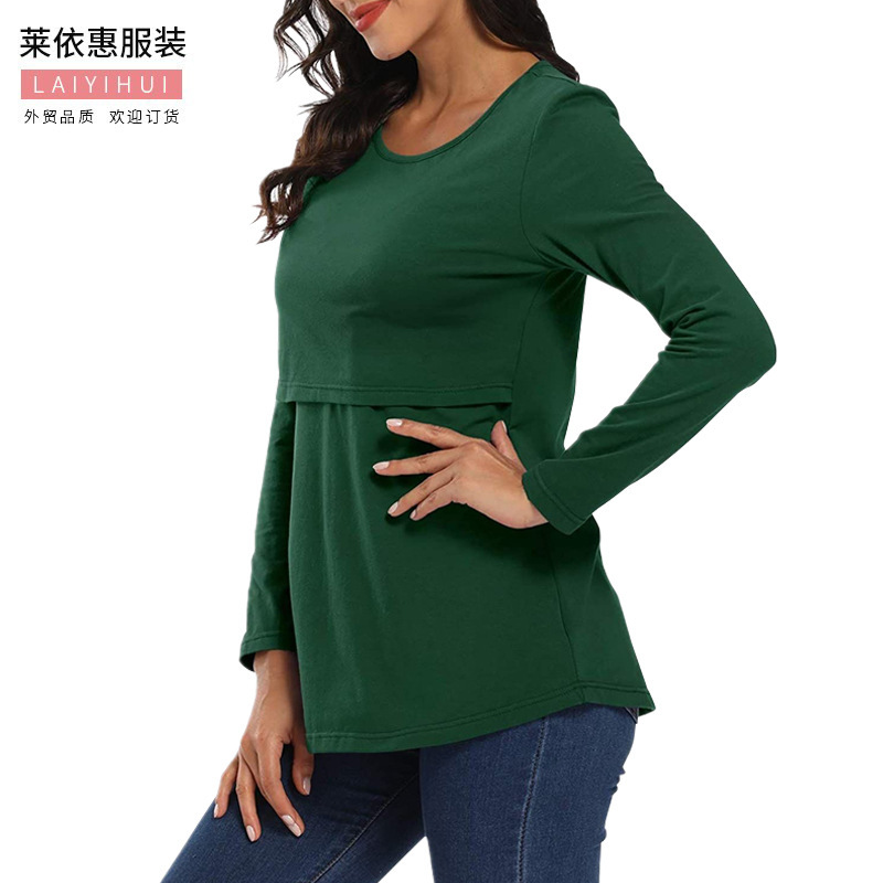 2023 European and American Breastfeeding Top Spring and Autumn Casual All-match Going Out Pure Cotton Long-sleeved T-shirt Breastfeeding Clothing Pregnant Women's Long-sleeved T-shirt