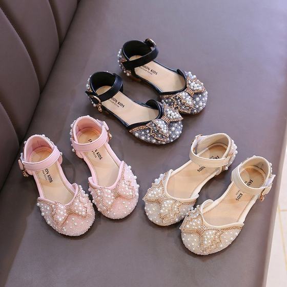 Girls' Princess Shoes 2024 Spring New Style Baotou Cool Shoes Children Play Bow Crystal Shoes Baby Shoes