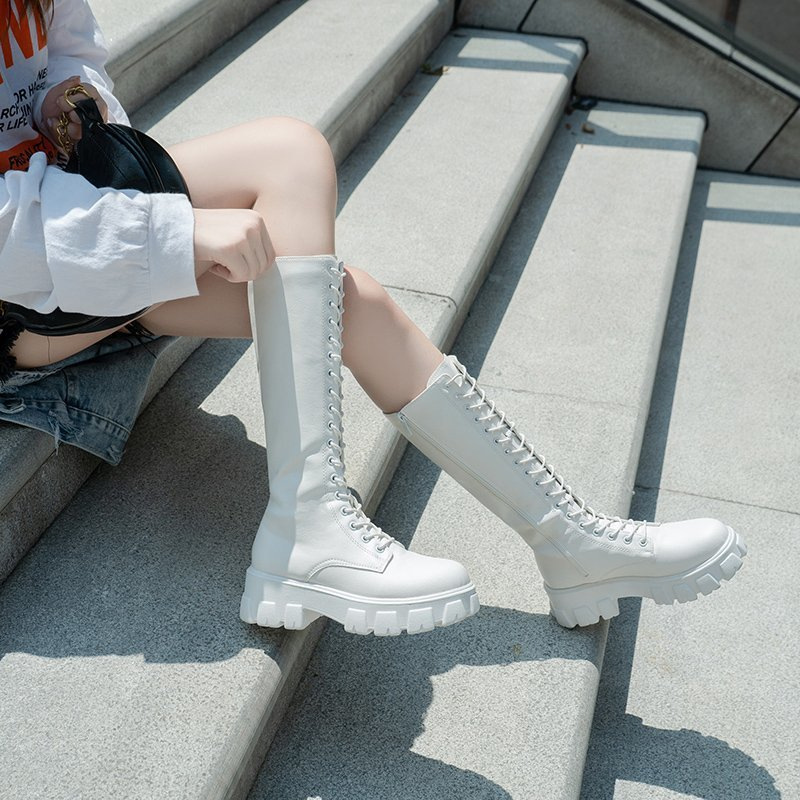 Women's Plus Size Over-the-Knee Boots Autumn Platform Thick Sole Side Zipper Slim Fit Size 43 Black PU Suede Cowboy Boots_voghion.com