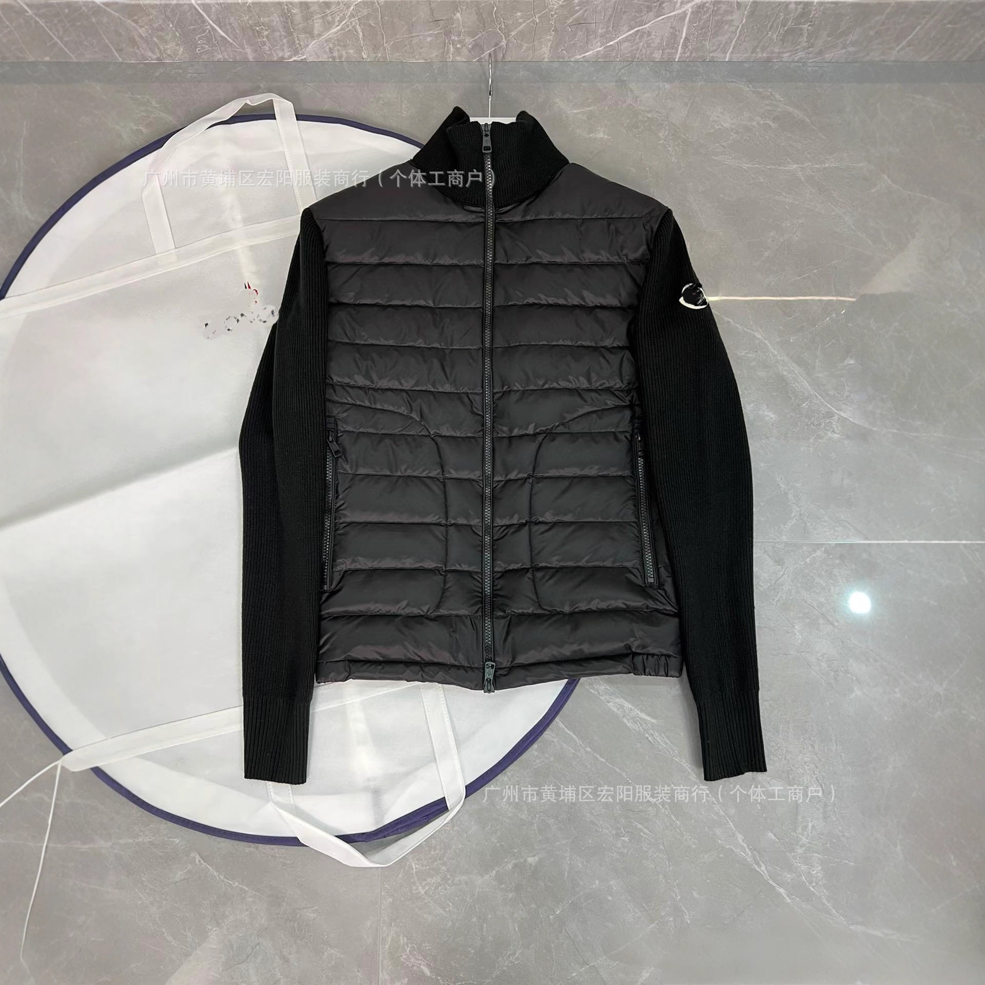 European Trendy Brand Correct m Brand Knitted Patchwork Casual down Jacket for Men, White Duck down Slim Fit Stand Collar Warm Coat