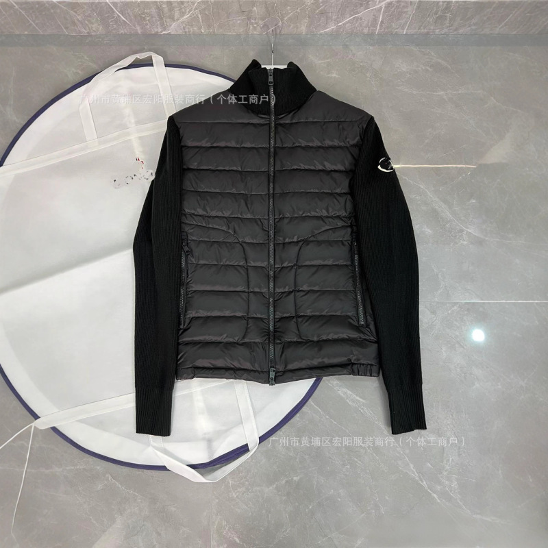 European Trendy Brand Correct m Brand Knitted Patchwork Casual down Jacket for Men, White Duck down Slim Fit Stand Collar Warm Coat