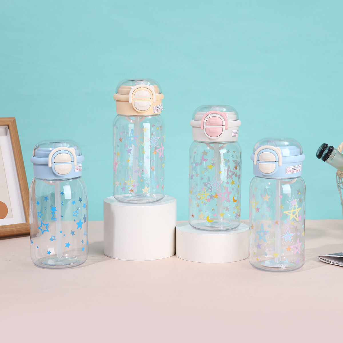 Childrens Straw Water Bottle High Capacity Leakproof Cartoon Cup_voghion.com