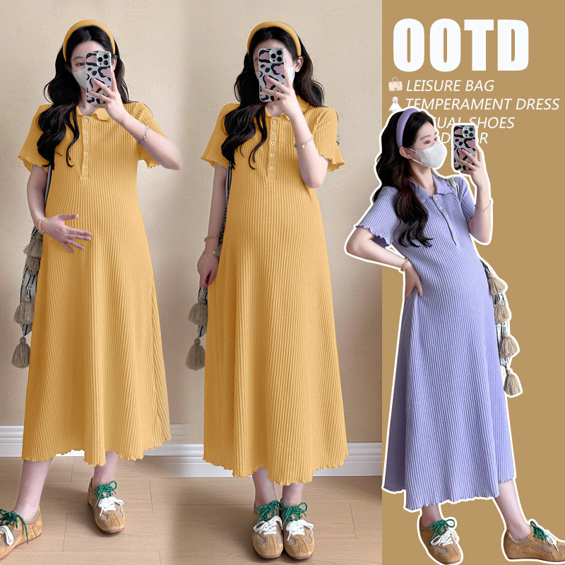 Pregnant Women Summer New French Knitted All-match Simple and Comfortable Thin Dress