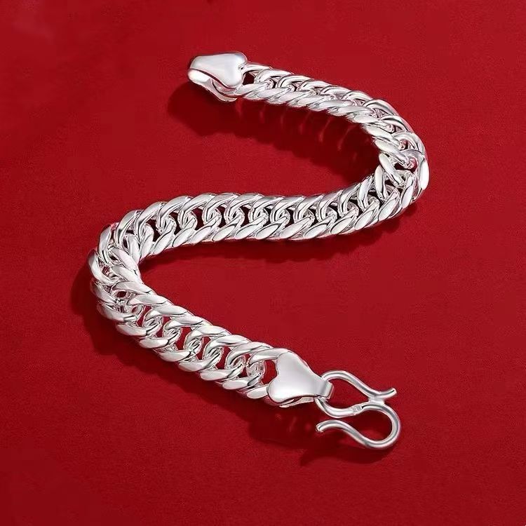 Genuine Pure Silver Bracelet for Men, Pure Handmade Riding Whip, American Cuban Chain Ins, Handsome and Non-Fading, Gift for Boyfriend Genuine Pure Silver Bracelet for Men, Pure Handmade Riding Whip, American Cuban Chain Ins, Handsome and Non-Fading, Gift for Boyfriend