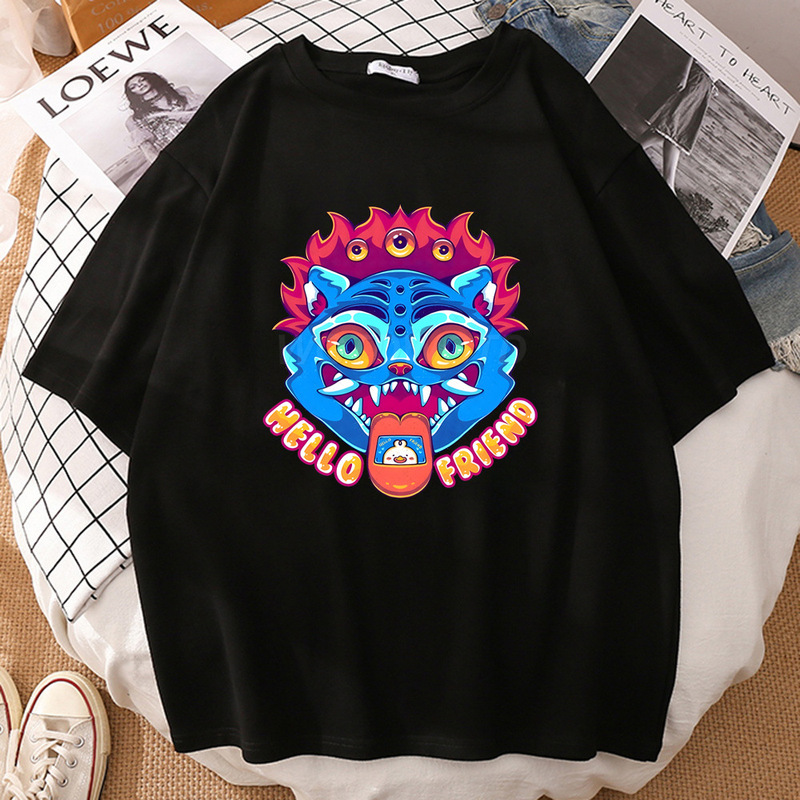 狩魔女グループ周辺プリントラウンドネック半袖外国貿易夏カジュアルスポーツトップスルーズTシャツヨーロッパとアメリカのトレンド|undefined