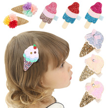 90510童趣甜筒冰淇淋发夹 花朵全包儿童发夹 公主亮片格利特边夹