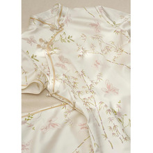 新中式女装奶白色立领竹叶旗袍夏季新款高级感蝴蝶元素国风连衣裙