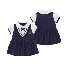0-4 years old girls' dress, children's college style polo neck dress, A class baby and children's summer wear, small children A-line skirt