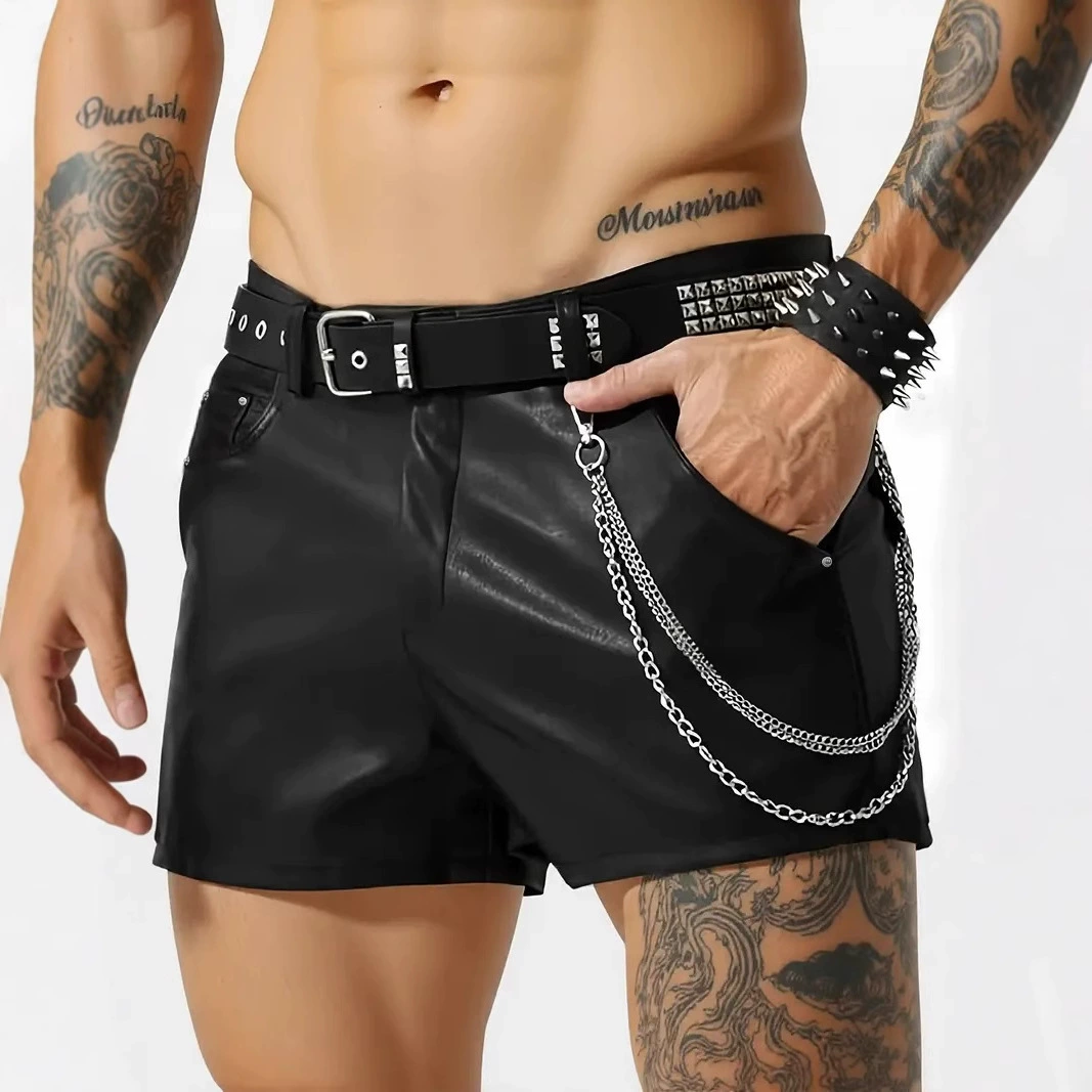 Мужские шорты из искусственной кожи, летние облегающие брюки Yesterday с пятью точками, европейские и американские сексуальные шорты для фитнеса
