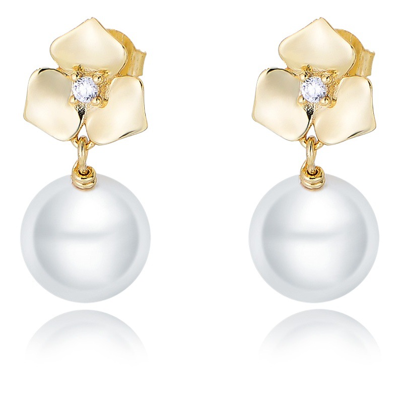 S925 plata esterlina encantadora flor circón perla pendientes europeos y americanos elegantes mujeres pendientes de alto grado nicho
