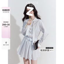 欧阳喜《轻巧比利时》春季学院风衬衫裙女气质显瘦条纹收腰连衣裙