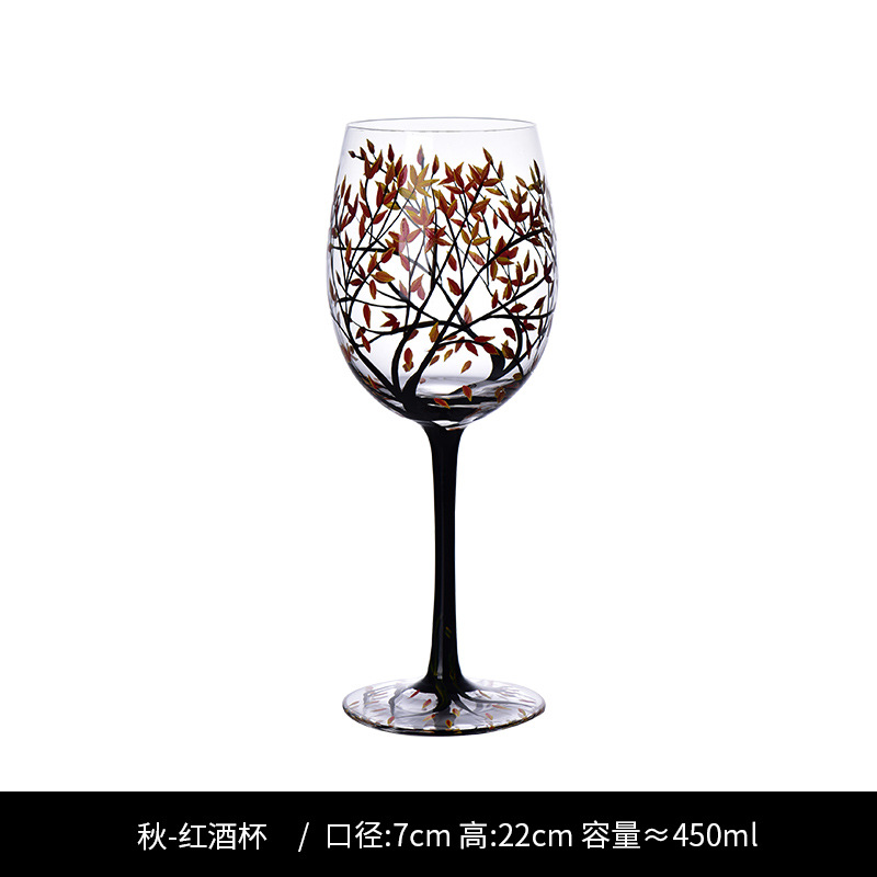 Tazas de vino pintadas a mano de cuatro estaciones de tazas de árboles de alto pie caseras de vinos creativos conjuntos no yx
