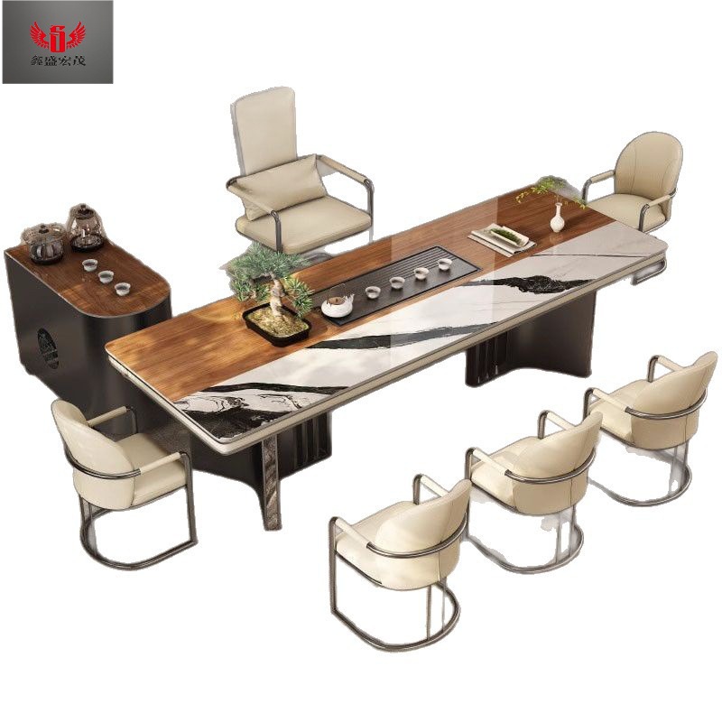 Nueva mesa de té de estilo chino de kung fu, mesa de té de oficina, combinación de mesa de té de roca de lujo, mesa de té de piedra de lujo ligera y moderna.