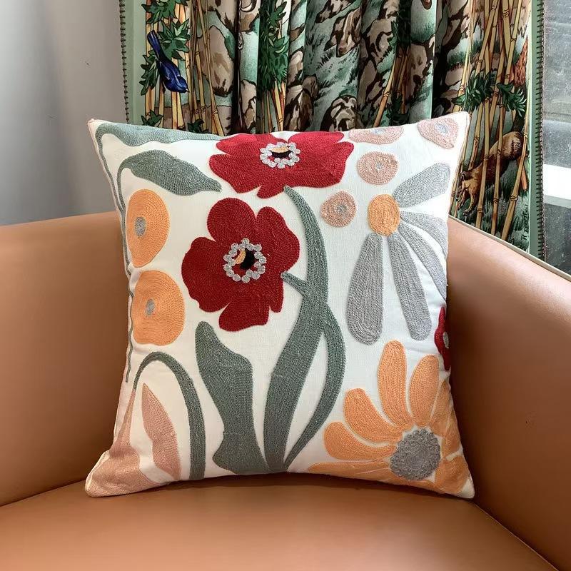 2026 Flower Scandinavian Ins Style Embroidered Pillow Cover Living Room Sofa Cushion Bedside Cushion Decorative Backrest Year of the Horse