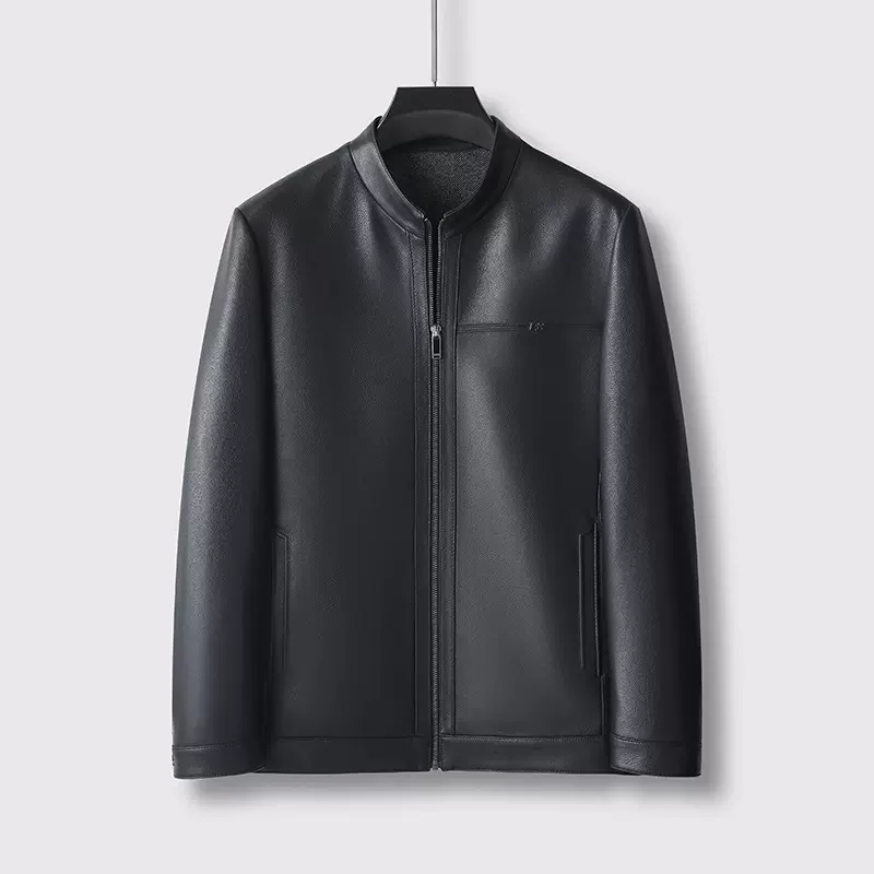 海宁秋季新款百搭真皮绵羊皮男士立领短款修身皮夹克皮衣外套
