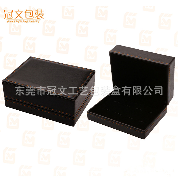 八个装大气PU皮车线木质翻盖袖扣盒 大袖扣盒生产定制