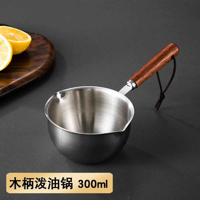 304 Stainless Steel Milk Pan Saucepan with Wooden/Steel Handle – 150ml/300ml, 20x11x14 cm
